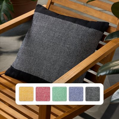 Town & Country Terra Alara Solid Border Indoor/Outdoor Decorative Pillow:- Black/Ivory, 20' x 20'