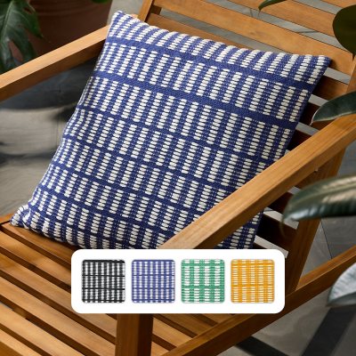 Town & Country Terra Alara Textured Geo Stripe Indoor/Outdoor Decorative Pillow:- Blue/Ivory, 20' x 20'