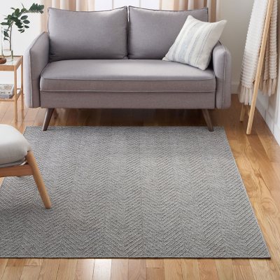 Town & Country Basics Pax Herringbone Textured Machine Washable Area Rug:- 9'10'x14', Grey, Rectangle