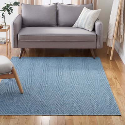 Town & Country Basics Pax Herringbone Textured Machine Washable Area Rug:- 5'11'x9', Blue, Rectangle