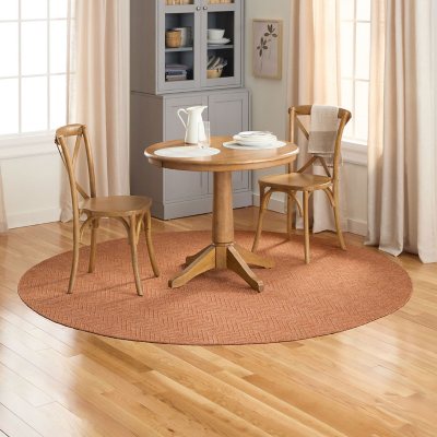 Town &amp; Country Basics Pax Herringbone Textured Machine Washable Area Rug:- 7'10'x7'10', Rust, Round
