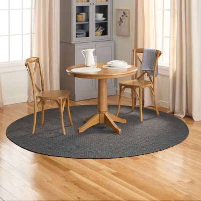 Town & Country Basics Pax Herringbone Textured Machine Washable Area Rug:- 7'10'x7'10', Black, Round