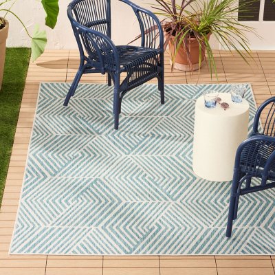Nicole Miller Ombre Geo Indoor/Outdoor Area Rug:- 4' x 5', Blue