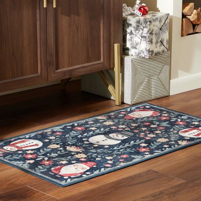 Frosty Bells Yale Haven Washable Recycled Holiday Area Rug:- Blue, 2'x3'7'