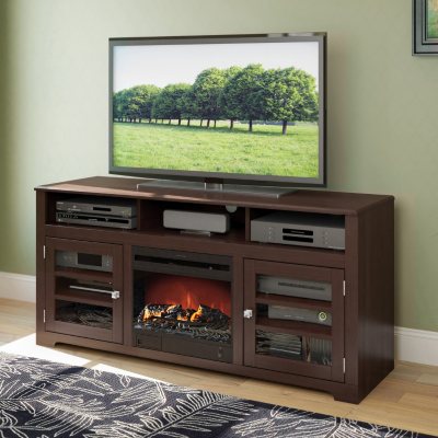 West Lake 60″ Fireplace TV Bench in Dark Espresso Finish