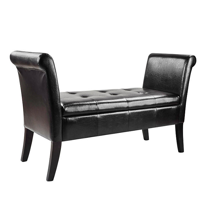 Antonio Black Bonded Leather Bench with Rolled Arms