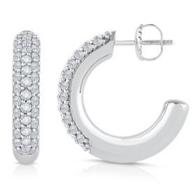 1.00 CT. TW. Round Cut Pave Diamond Hoop Earrings in 14K Gold