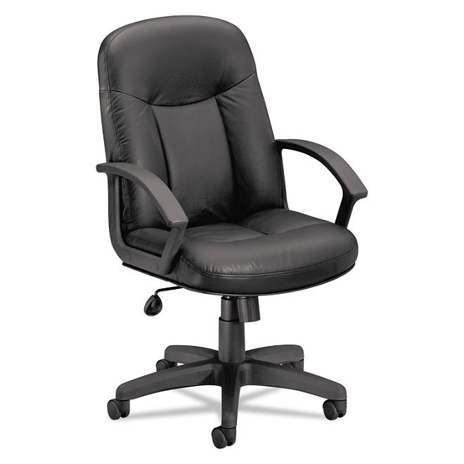 basyx by HON VL601 Leather Mid- Back Swivel/Tilt Chair, Black