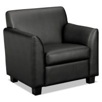 basyx by HON - Tailored Black Leather Club Chair, Wood Legs - 33"W x 28- 3/4"D x 32"H
