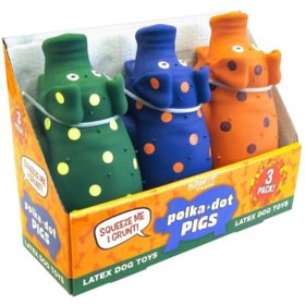 Multipet Polka-Dot Pigs Latex Dog Toys (3 pk.)