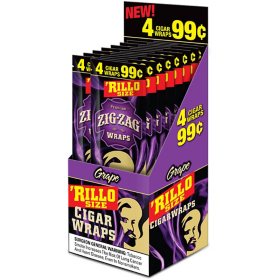 Zig Zag Grape Cigarillos Pre-Priced, 4 cigar wraps for $.99, 15 pk.