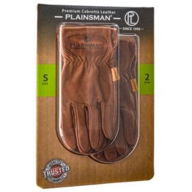 Plainsman Premium Cabretta Brown Leather Gloves, 2 Pairs