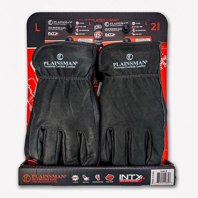 Plainsman Fleece-Lined Cowhide Leather Work Gloves 2 pk.