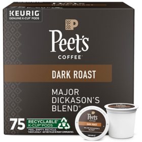 Peet's Coffee Dark Roast K-cup Pods, Major Dickason's Blend, 75 ct .