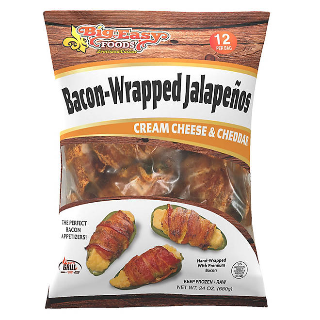Big Easy Bacon-Wrapped Jalapenos, Frozen (12 ct.)