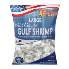 Big Easy Foods Wild Caught Large Raw Gulf Shrimp, Frozen, 31-40 ct. per pound, 2 lbs.
