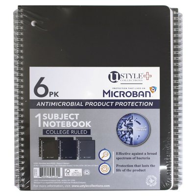 U Style Microban Premium 1 Subject Notebook College Rule 6 Pk 100 Sheet Sam S Club