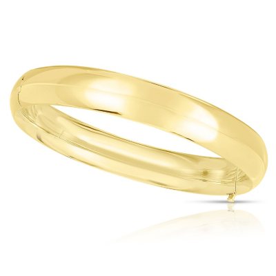 High Polished Hollow Bangle Bracelet in 14K Gold - Yellow Gold, 8', 10mm:- Yellow Gold, 8', 10mm