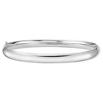 High Polished Hollow Bangle Bracelet in 14K Gold - Yellow Gold, 7', 6mm:- White Gold, 7', 6mm