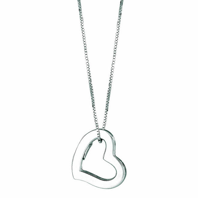 14K White Gold Hollow Heart Pendant on a 20" Box Chain