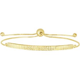 Diamond Cut Curved Bar Bolo Bracelet in 14K Yellow Gold