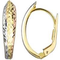 14K Gold Tri Color Diamond Cut Huggie Earrings