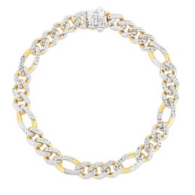 Pave Figaro Link Bracelet8.25", 8mm in 14K Two-Tone Gold