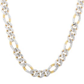Pave Figaro Link Necklace 22", 8mm in 14K Two-Tone Gold
