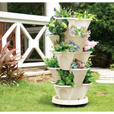 Sunjoy Tech Small Plastic Planters Indoor Flower Plant Pots Decorative  Gardening Pot with Drainage and Saucer for All House Plants, Herbs, Foliage