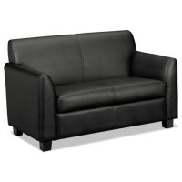 basyx by HON Tailored Leather Reception Two- Cushion Loveseat, Black