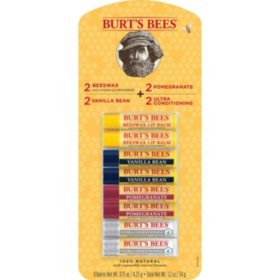 Burt's Bees 100% Natural Moisturizing Lip Balm, Original Beeswax, Vanilla Bean, Pomegranate & Ultra Conditioning (8 tubes)