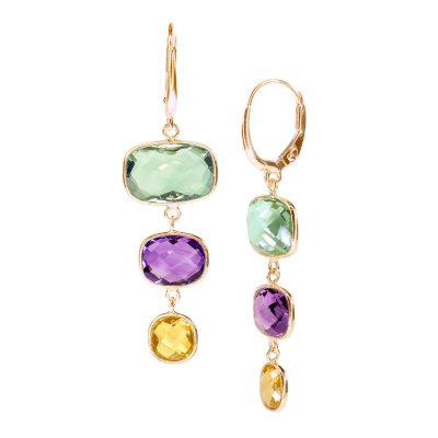 Cascading Multi-Gemstone Leverback Earrings in 14K Yellow Gold - Sam's Club