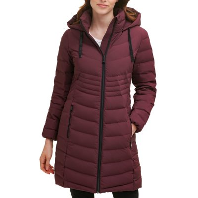 DKNY Women's Quilted Water Resistant Hooded Down Coat (Black, L) 