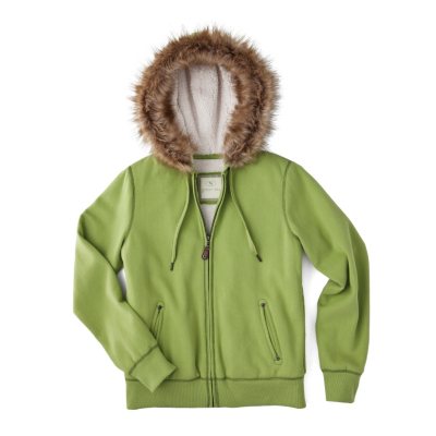 Ladies Green Tea Fleece Lined Hoodie with Faux Fur Trim Sam s Club