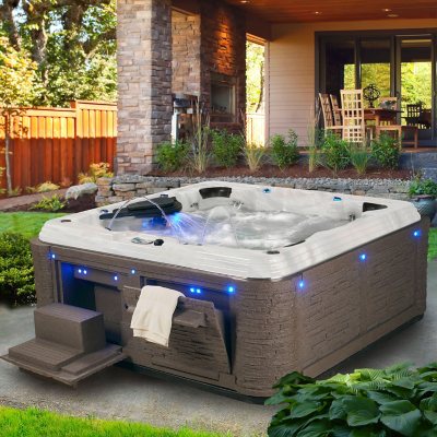 Celestial Spas Pearl 6-Person 67-Jet Acrylic Hot Tub and Lounger Spa with  Bluetooth - White/Silver Marble