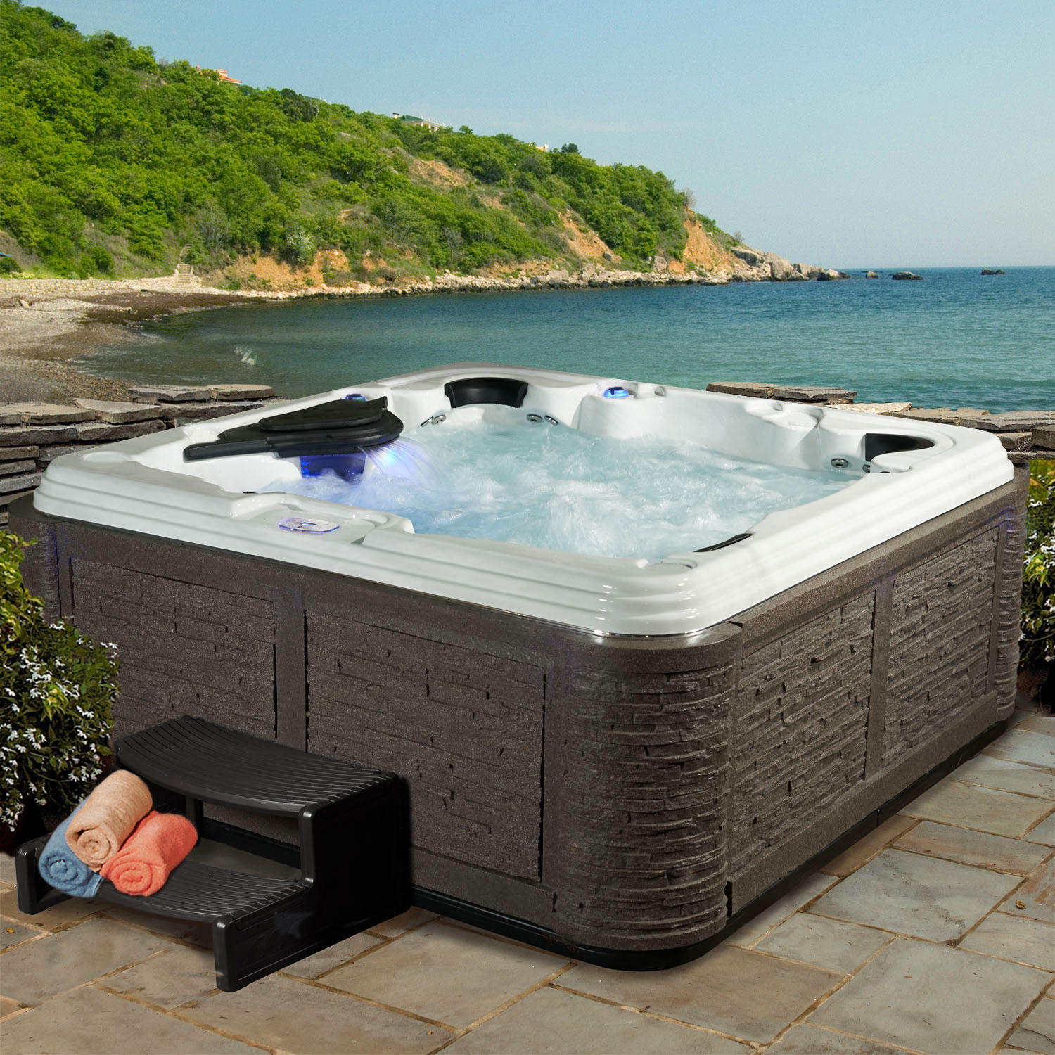 Voyager 5 Person 60-Jet Spa, Sterling Silver/Millstone Rock