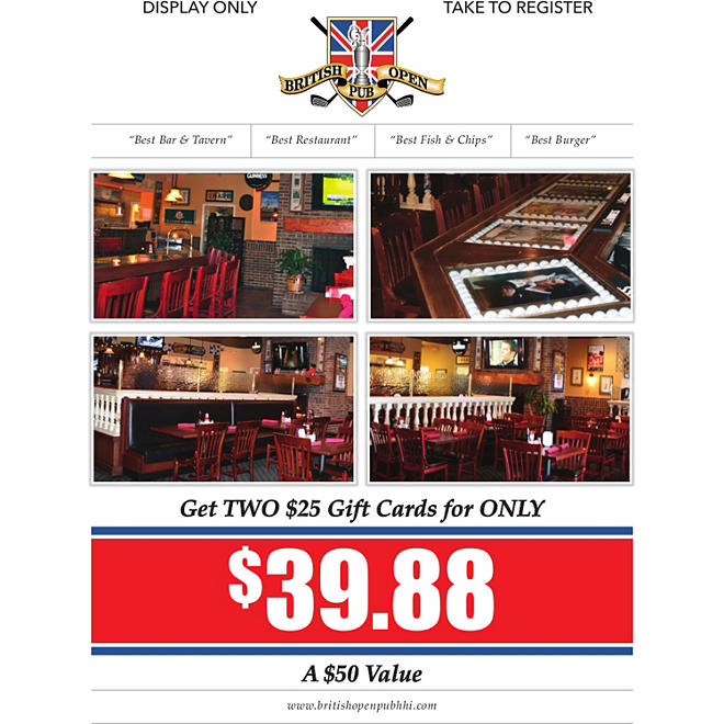 British Open Pub - 2 x $25 Giftcards