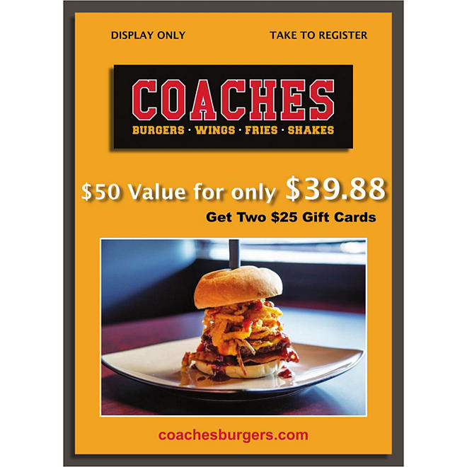 Coaches Burger Bar - 2 x $25 Giftcards