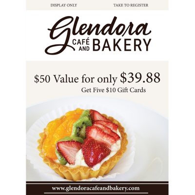 Glendora Cafe & Bakery - 5 x $10 Giftcards - Sam's Club