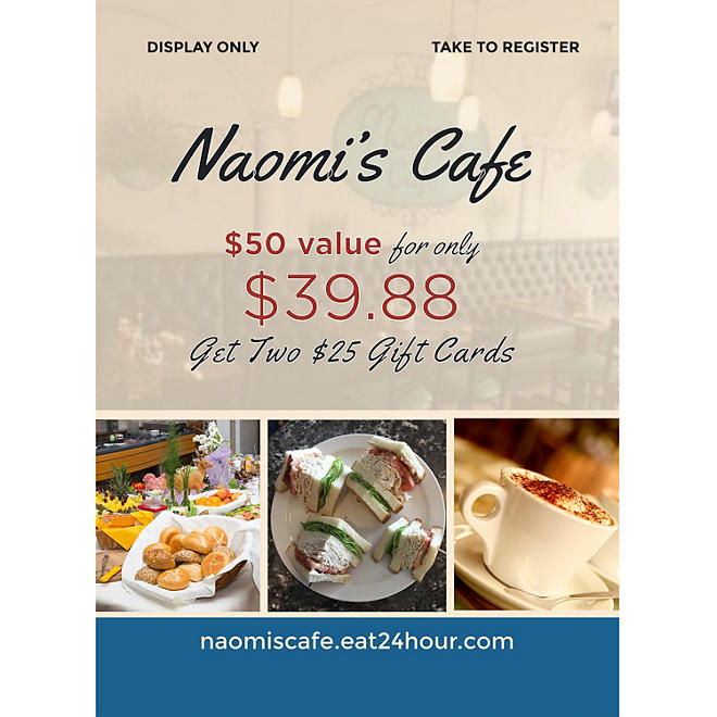 Naomi's Café - 2 x $25 Giftcards