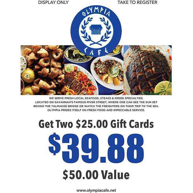 Olympia Cafe Inc - 2 x $25 Giftcards