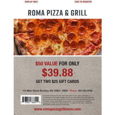 brug Fortryd Parat Roma Pizza & Grill - 2 x $25 Giftcards - Sam's Club