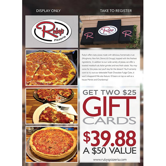 Ruby's Pizzeria - 2 x $25 Giftcards