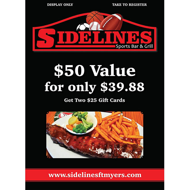 Sidelines - 2 x $25 Giftcards