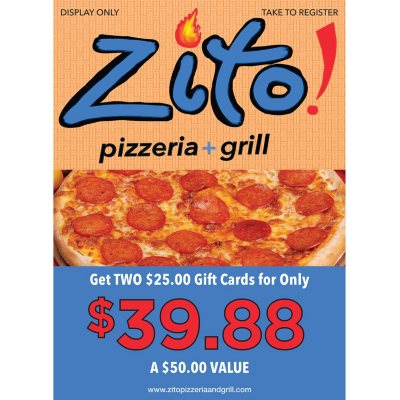 Zito Pizzeria 2 x 25 Giftcards Sam's Club