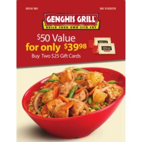 Genghis Grill $50 Gift Card - 2 x $25 