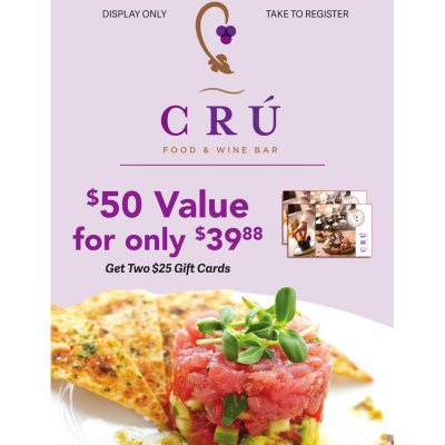 Cru Wine Bar 50 Value Gift Cards 2 x 25 Sam's Club