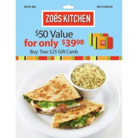 Zoes Kitchen $50 Gift Card Multi-Pack, 2 x $25