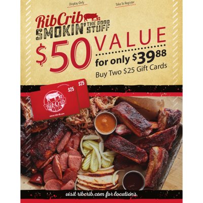 Rib Crib Gift Cards 50 Value Gift Cards 2 x 25 Sam's Club