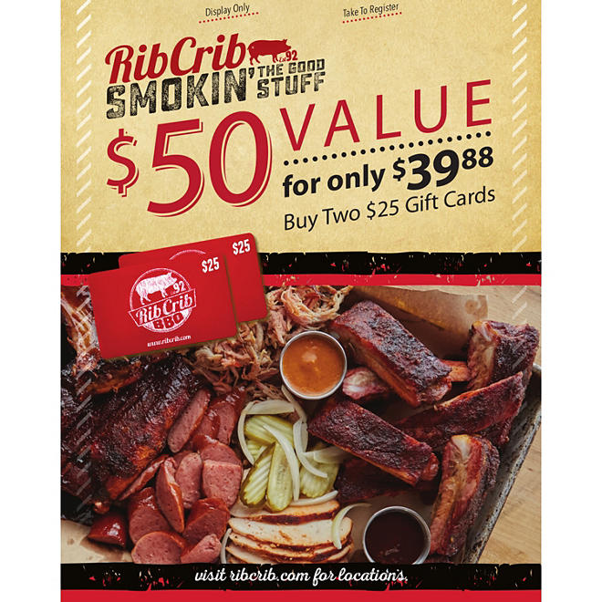 Rib Crib Gift Cards $50 Value Gift Cards - 2 x $25